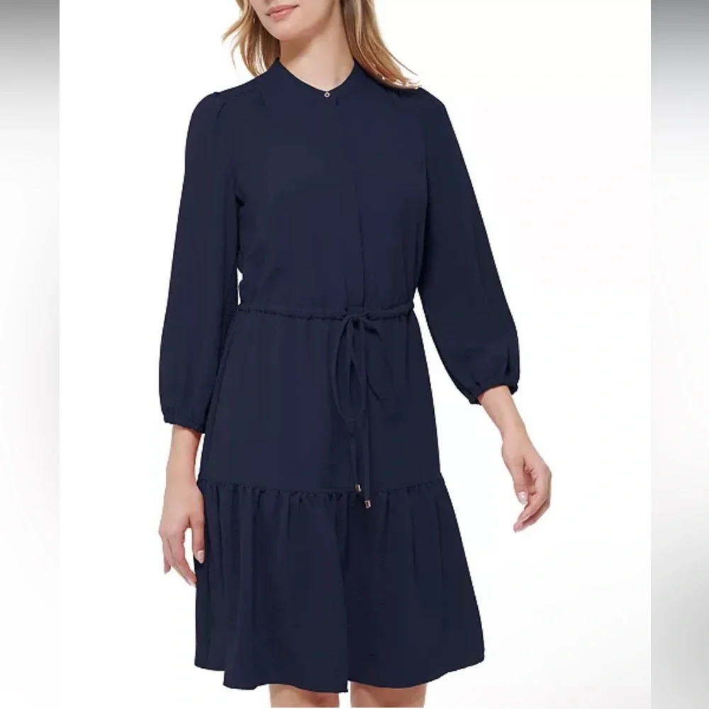 NWOT Tommy Hilfiger Sz 6 Womens Black Long Sleeve Drawstring Shirtdress Ret $129